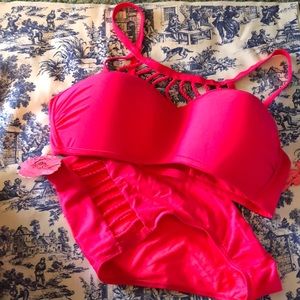 Plus neon coral 2 piece swimsuit